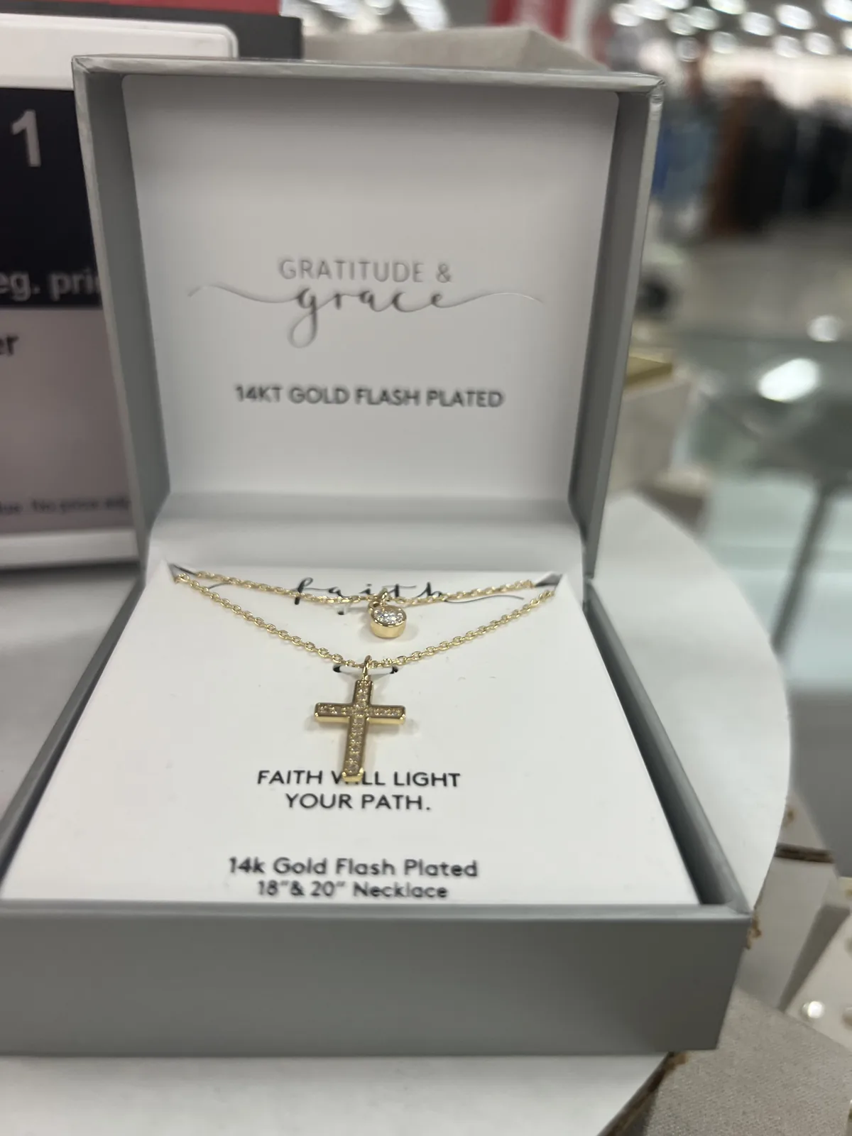 Kohl's Gratitude Grace 14KT Gold Flash Plated faith 叠戴十字项链礼盒,FAITH WILL LIGHT YOUR PATH