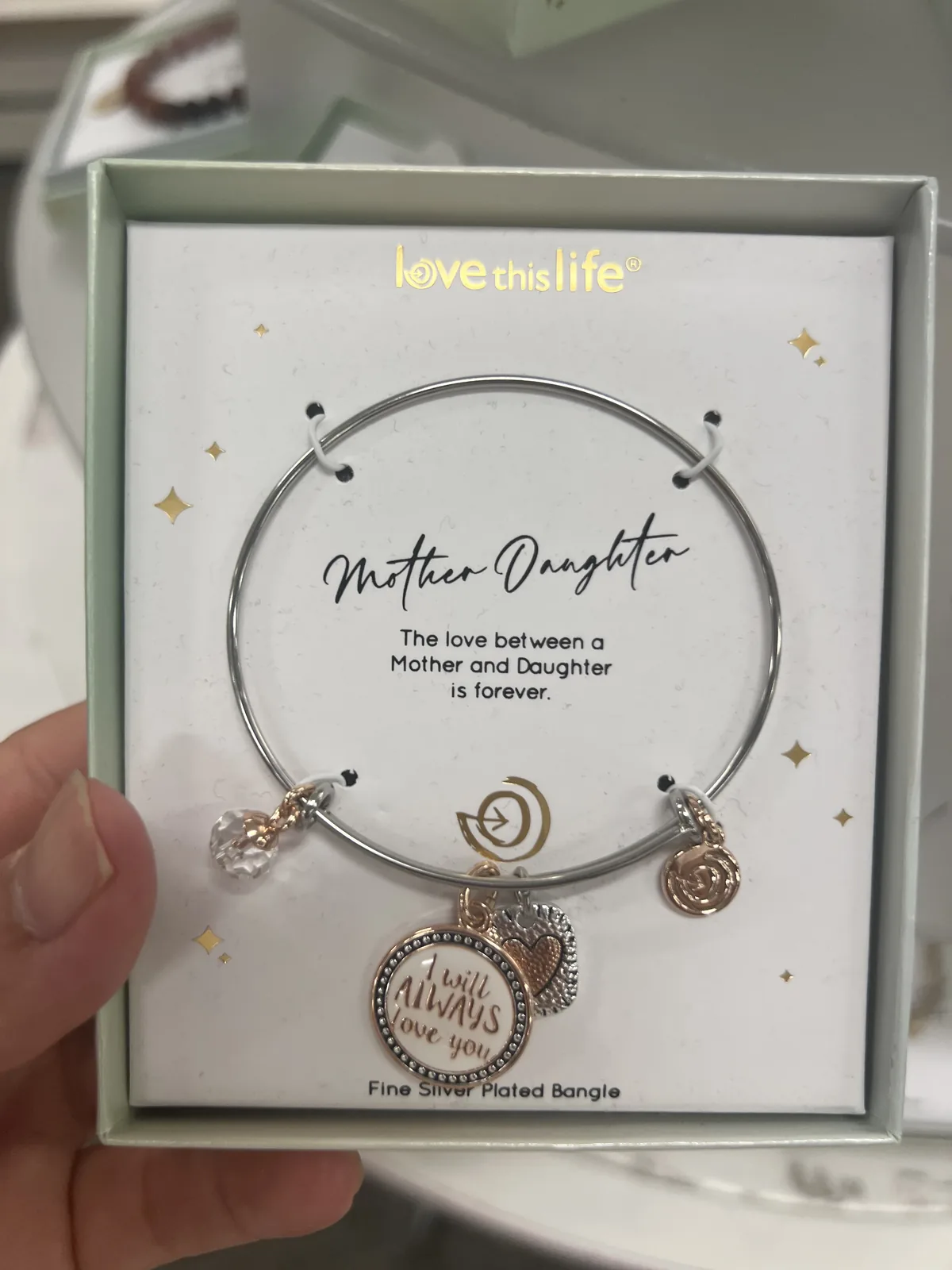 Kohl's love this life Mother Daughter 主题镀银情感手镯,I will always love you 吊牌